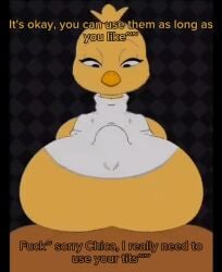 balls balls_deep beat_banger big_breasts big_penis breasts breasts_bigger_than_head chica_(fnaf) cock cum cum_in_ass cum_inside enormous_breasts five_nights_at_freddy's freddy_(fnaf) huge_breasts huge_cock large_breasts mating_press subtitles tagme video yellow_body