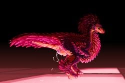 animal_genitalia bird_wyvern capcom cloaca eyelashes feathers female feral floor_light genitals leaking_cloaca long_eyelashes monster_hunter seikret smile smiling_at_viewer solo universaldragon