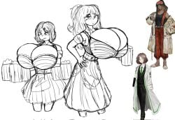 2girls acubedpersonoid barmaid barmaid_outfit beer beer_mug breasts female female_only huge_breasts limbus_company project_moon ran_(limbus_company) shrenne