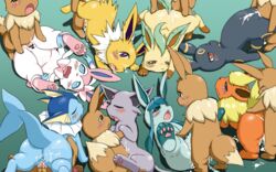 ass balls black_fur black_nose blue_eyes blue_fur blush brown_eyes brown_fur canine closed_eyes cum cum_inside cute eevee eeveelution erection espeon female feral feral_on_feral flareon fur glaceon group jolteon koorinezumi leafeon male mammal nintendo open_mouth paws penetration penis plain_background pokemon pokemon_(species) purple_eyes purple_fur pussy sex smile straight sylveon tongue tuft umbreon vaginal_penetration vaporeon video_games yellow_fur