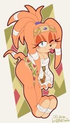 2025 2d 2d_(artwork) animal anthro ass bandage big_ass blue_eyes blush breasts cleavage clothing eyelashes leaning_forward looking_at_viewer lustree mammal medium_breasts sonic_(series) sonic_adventure sonic_the_hedgehog_(series) source tail teasing tikal_the_echidna tikal_the_echidna_(milkchaotea) tongue_out twitter_link winking_at_viewer