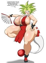 alien alien_girl alien_humanoid big_breasts boobs_bigger_than_head breasts breasts_bigger_than_head dragon_ball_super dragon_ball_z fatal_fury female female_focus kefla king_of_fighters large_boobs large_breasts light-skinned_female light_skin looking_at_viewer mai_shiranui_(cosplay) saiyan_female saiyan_girl snk super_saiyan super_saiyan_2 talking_to_viewer
