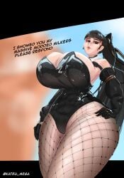 1girls alternate_breast_size big_breasts breasts breasts_bigger_than_head bunnysuit clothing english_text eve_(stellar_blade) female female_only fishnets huge_breasts katsu_mega light-skinned_female light_skin solo stellar_blade text thick_thighs