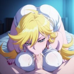 ai_generated blonde_hair blowjob blowjob_face blue_eyes panty_&_stocking_with_garterbelt
