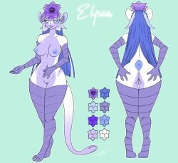 alien ass ass_grab breasts butt_grab ely'scia felid feline female flower furball genitals hand_on_ass hand_on_butt hi_res horn mammal model_sheet nipples nokuri pawpads plant pussy tail tail_mouth unusual_anatomy unusual_tail vines vulva