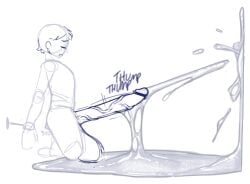 1boy cum cum_on_floor cum_on_wall cumming cumming_hard cumshot excessive_cum huge_cock jinnsart male male_only naked penis restrained restrained_arms sketch throbbing throbbing_penis thump