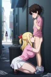ai_generated big_breasts blonde_hair blowjob fairy_tail lucy_heartfilia shota