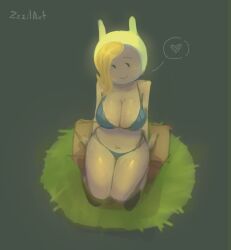 adventure_time big_breasts big_thighs big_titties bikini bovine breasts clothing curvaceous curvaceous_female curvaceous_figure curvy curvy_figure curvy_hips female female_focus female_only fionna_the_human_girl long_hair looking_at_viewer yellow_hair zzzilart