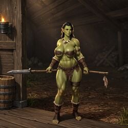 1girls ai_generated big_ass big_breasts big_butt black_hair breasts female green-skinned_female green_skin large_ass leather leather_bra muscular muscular_female nowrin orc orc_(warcraft) orc_female outdoors photoshop photoshop_edited solo solo_female spear stable_diffusion thick_thighs thighs tooth_necklace tribal_clothing warcraft warrior world_of_warcraft