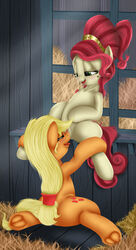 2girls applejack_(mlp) ass beauty_mark blonde_hair blush cherry_jubilee_(mlp) cunnilingus cutie_mark earth_pony equine eyeshadow female freckles friendship_is_magic fur green_eyes hair half-closed_eyes happy horse indoors licking long_hair makeup mammal mole my_little_pony open_mouth oral orange_fur pony ponytail pussy red_hair sex shy smile smooth_skin spread_legs tail tied_hair tongue tongue_out white_fur window yuri