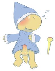 1boy balls bottomless bush clothed clothing erection half-dressed hollo_nut humanoid_penis kamek koopa lying male male_only mario_(series) nightgown nintendo on_back partially_retracted_foreskin penis scalie sleeping solo zzz