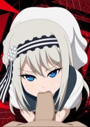 atelier_gons blowjob blue_eyes cum cum_on_face fellatio fully_clothed fully_clothed_female kaguya-sama_wa_kokurasetai_~tensai-tachi_no_renai_zunousen~ looking_at_viewer looking_up middle_school_student penis_in_mouth shirogane_kei teenage_girl teenager white_hair