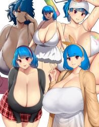 1girls big_breasts big_breasts blue_hair blue_hair_female boobs_bigger_than_head breasts breasts breasts_bigger_than_head erkaz female female_focus female_only large_boobs large_breasts light-skinned_female light_skin multiple_outfits original original_character red_eyes solo solo_female solo_focus