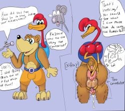 anal anal_fingering animate_inanimate anthro anus avian backpack banjo-kazooie banjo_(banjo-kazooie) bear bulge camera clothed clothed_sex clothing duo electronics english_text female feral fingering gaping gaping_anus group kazooie linebore male male/female male_penetrated mammal microphone penetration prostate_stimulation rareware sex stealth_sex stretched_anus text urethral urethral_fingering x-ray_view