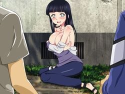 2boys 2boys1girl artist_request bare_breasts bare_shoulders blunt_bangs blush breasts breasts_bigger_than_torso clothes_pull collarbone covering_breasts exposed_breasts exposed_shoulders femsub hime_cut hyuuga_hinata imminent_gangbang imminent_gangrape imminent_rape imminent_sex kneeling long_hair looking_at_another naruto no_bra on_ground rape round_breasts sitting_down source_request teenage teenage_boy teenage_girl teenager thin_arms topless_female vulnerable w_sitting wariza worried worried_expression