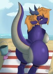 ass beach dragon female female fullmetal_jax fullmetaljax hope_(fullmetaljax) looking_at_viewer looking_back milf nude pussy smile solo