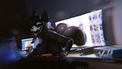 1girls 3d big_ass big_breasts computer computer_monitor looking_at_viewer mal0 malo scp-1471 scp-1471-a scp_foundation skull_head volt_harbor