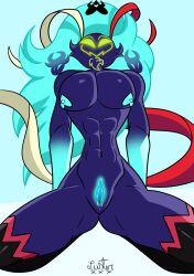 asmodeus_(helluva_boss) big_breasts big_chest big_muscles black_thighhighs blue_hair breasts cuntboy cuntboy/male cuntboy_with_breasts demon fur hairy hazbin_hotel heart_nipples helluva_boss intersex lust lusterxxx male muscles nipples nude pubic_hair pussy tall_male vagina