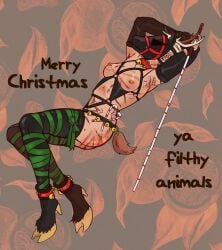 breasts breasts_out christmas dirk_strider female homestuck horse_mask horseplay injured petplay ponyplay pumpkinminer transman transmasc whipped_ass