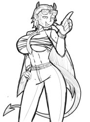 1girls big_breasts blind blind_girl breasts demon demon_girl demon_horns demon_tail female helltaker horns justice_(helltaker) muscular muscular_female simple_background sketch sunglasses sunglasses_on_head tail white_background