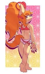 1girls 2020s 2024 2d 2d_(artwork) 2d_artwork anthro ass back_view blush ceroba_(undertale_yellow) ceroba_ketsukane clothing female female_focus female_only fox fur furry_only ginger_hair hi_res looking_at_viewer lustree orange_eyes source swimsuit tail twitter_link undertale undertale_yellow