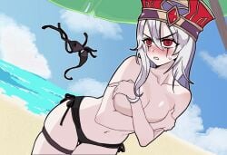 1girls blizzard_entertainment covering_breasts female female_only human human_(world_of_warcraft) light-skinned_female light_skin sally_whitemane solo topless warcraft white_hair world_of_warcraft