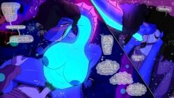 16:9 4k absurd_res anthro anthro_penetrated big_breasts bioluminescence black_hair blue_body blue_scales blush bodily_fluids braces brachiosaurid brachiosaurus breasts buckteeth cavemanon_studios defloration dialogue dinosaur duo english_text female female_anthro female_penetrated freckled_breasts freckled_face freckles french_kissing frill_(anatomy) from_front_position genitals glowing hair happy happy_sex hi_res huge_breasts human human_on_anthro human_penetrating human_penetrating_anthro i_love_you interspecies kissing long_neck love male male/female male_human male_penetrating male_penetrating_anthro male_penetrating_female mammal mastery_position neck_frill nerd penetration prehistoric_species pubes pussy reptile romantic romantic_couple romantic_sex saliva sauropod sauropodomorph scales scalie sex smile snoot_game speech_bubble teeth text vulva widescreen yeik_art