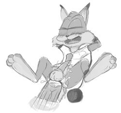 anal bondage bubsy closed_eyes male_only monochrome op2 penetration penis sketch testicles video_games