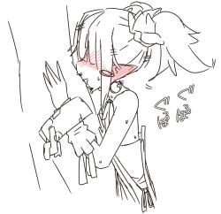 black_and_white blowjob cum cum_in_mouth disgaea femboy kyustep male_healer_(disgaea) nippon_ichi_software sketch
