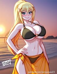 1girls ai_generated beach blonde_hair breasts darkness_(konosuba) female huge_breasts kono_subarashii_sekai_ni_shukufuku_wo! konosuba sarong sergunyaa23 tagme