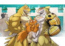 anal anal_sex anthro balls double_penetration fish group group_sex male mammal marine muscles penetration penis rodent sex shark shower size_difference soye_draco squirrel takataka threesome yaoi