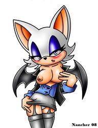 anthro bat_wings blush breasts clothing female female_only front_view fur furry furry_ears large_breasts nancher nipples pointy_ears rouge_the_bat sega skirt solo sonic_(series) sonic_the_hedgehog_(series) standing straight_hair white_fur wings