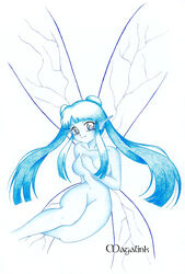 1girls blue_hair blue_skin breasts fairy large_breasts magalink navi nude ocarina_of_time sketch straight_hair the_legend_of_zelda wings