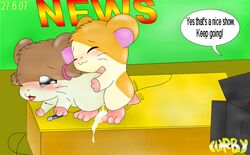 1boy 1girls 2007 camera curby dialogue doggy_style hamster hamtaro hamtaro_(series) sparkle_(hamtaro) tagme text