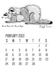 2013 ambiguous_gender black_and_white brother calendar_(medium) doggy_style feral ferret foxia from_behind incest mustelid original plain_background sex sibling sister white_background