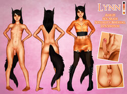 anus ass balls black_hair canine clothed clothing crossdressing erection fluffy fluffy_tail fur girly hair humanoid_penis invalid_tag jackal_humanoid jacket legwear looking_at_viewer male mammal model_sheet nipples penis presenting presenting_hindquarters r1ce rubber skirt teasing uncut