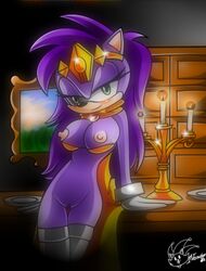 anthro blush breasts female female_only fur gloves green_eyes half-closed_eyes mammal mobian_(species) mobian_hedgehog nancher nipples pussy queen_aleena royalty sega solo sonic_(series) sonic_the_hedgehog_(series) sonic_underground straight_hair tagme