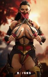 3d big_breasts covered_nipples covering_nipples covering_with_object huge_breasts masked_female mileena mortal_kombat mortal_kombat_1_(2023) reysks rysketches sai_(weapon) tagme thick_thighs