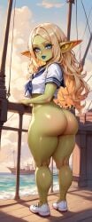 1girls ai_generated full_body goblin_female green_skin original_character sailor_girl sailor_goblin sailor_goblin_girl sailor_uniform school_uniform thick_ass