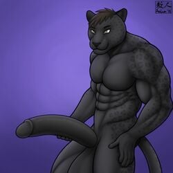 2015 abs anthro aolun balls biceps big_balls big_penis black_fur black_panther black_penis brown_hair feline fur furry furry_only green_eyes hair huge_cock humanoid_penis hyper hyper_penis leopard long_penis male male_only mammal markings muscles nude panther pecs penis solo spots toned