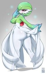 1girls back_view bayeuxman bedroom_eyes big_ass big_breasts clothes_lift dress dress_lift facing_away female female_gardevoir gardevoir generation_3_pokemon looking_at_viewer looking_back looking_back_at_viewer pokemon pokemon_(species) solo solo_female standing thick_thighs