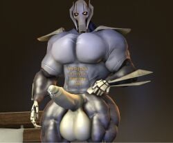 3d big_balls big_penis bladesharks cyborg general_grievous hyper_muscles muscular pecs penis precum robot sam1377 shirt solo star_wars star_wars:_the_clone_wars