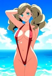 ai_generated alternate_costume ann_takamaki atlus breasts female female_only nai_diffusion persona persona_5 ryu_ai sling_bikini solo stable_diffusion swimsuit