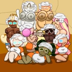 anthro astronaut_cookie caramel_arrow_cookie cookie_run cotton_cookie dark-skinned_female gigantic_breasts gryboed macaron_cookie marshmallow_cookie matcha_cookie mozzarella_cookie mystic_flour_cookie peach_cookie pixel_art pregnant