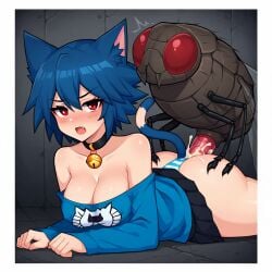 1girls ai_generated anal ass blue_hair breasts cat_ears cat_tail catgirl cum fly insect insectophilia insects interspecies looking_at_viewer moon_rhapsody nyx_cheshire_(moon_rhapsody) red_eyes sad stable_diffusion striped_panties zoophilia
