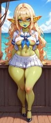 1girls ai_generated full_body goblin_female green_skin original_character sailor_girl sailor_goblin sailor_goblin_girl sailor_uniform school_uniform thick_ass