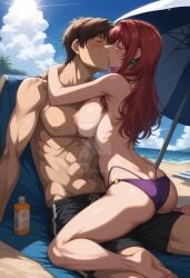 1boy1girl ai_generated beach bible_black earrings muscular_male red_hair takashiro_hiroko