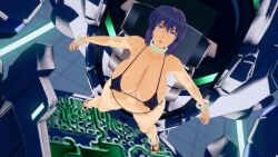 3d cleavage fainted fainting ghost_in_the_shell huge_breasts koikatsu_(medium) kusanagi_motoko medium_breasts peppaabokkusu purple_hair restrained solo stationary_restraints unconscious