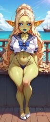 1girls ai_generated full_body goblin_female green_skin original_character sailor_girl sailor_goblin sailor_goblin_girl sailor_uniform school_uniform thick_ass