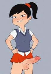 1futa ai_generated akiko_yoshida american_dad balls black_eyes black_hair cartoon dickgirl futanari legs legs_up penis small_breasts solo solo_futa